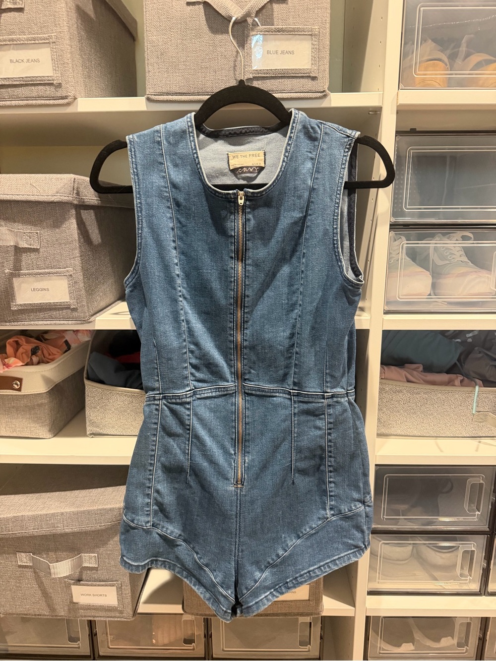 Free People denim Sleeveless Zip-Front One-Piece